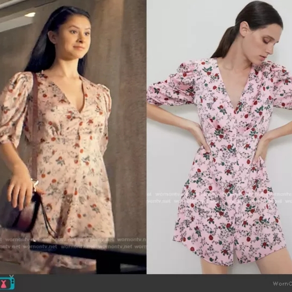 Satin Rose Floral Print Pink Mini Dress - Picture 12 of 12